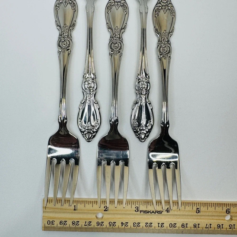 Oneida Plantation Stainless‎ Salad Luncheon Forks Set 5 Vtg Rose Floral 6 7/8